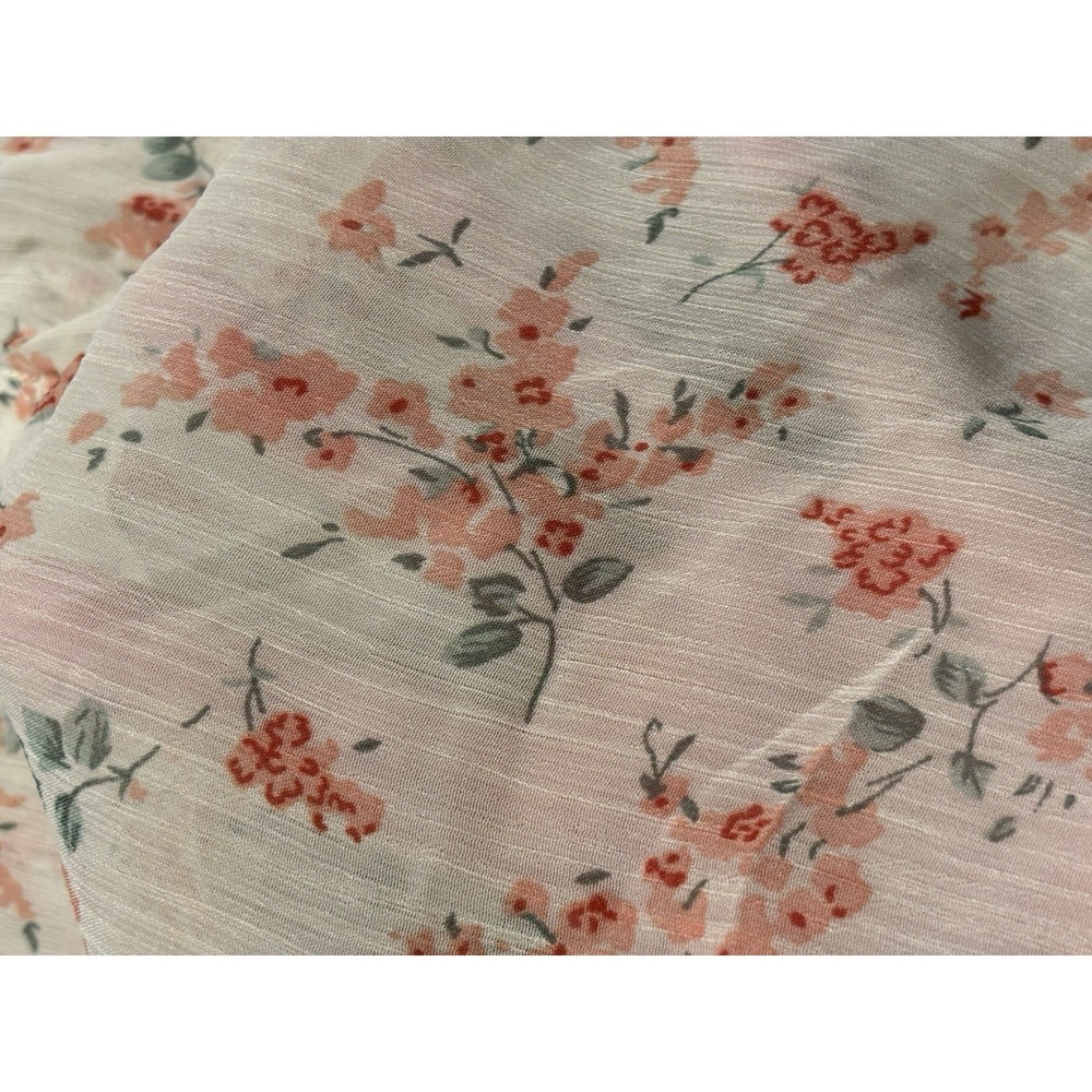 Cynthia Rowley Women's Sheer Pink Peach Floral Print 3/4 Button Down Shirt Sz M - Picture 2 of 9